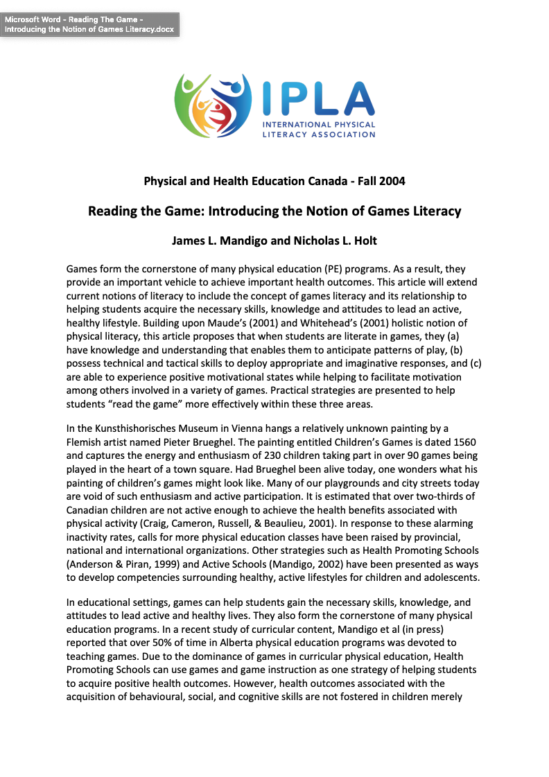 Reading the Game - Introducing the Notion of Games Literacy