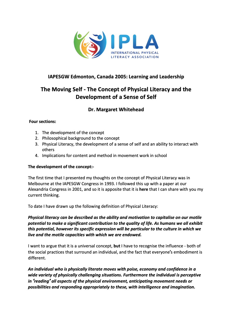 The Concept of Physical Literacy and the Development of a Sense of Self